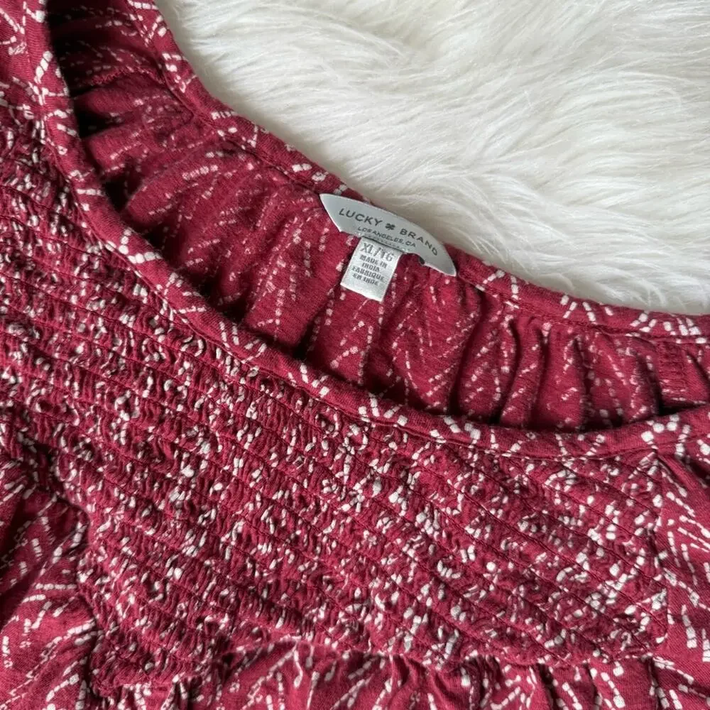 LUCKY BRAND Rust & Cream Peasant Top Size - Picture 2 of 6